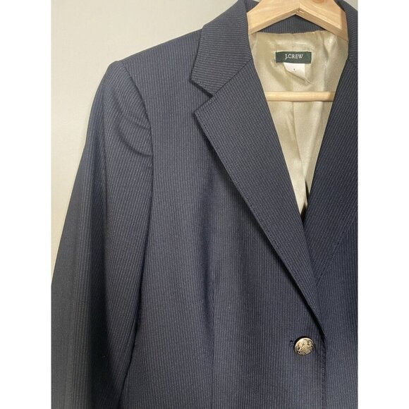 J Crew Pinstripe Wool Blazer Navy Blue Womens Jacket Two Button Size 6 Office - Picture 2 of 12